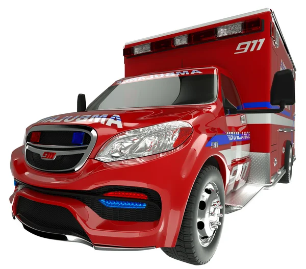 Emergency services vehicle: wide angle view of on white — Stock Photo, Image