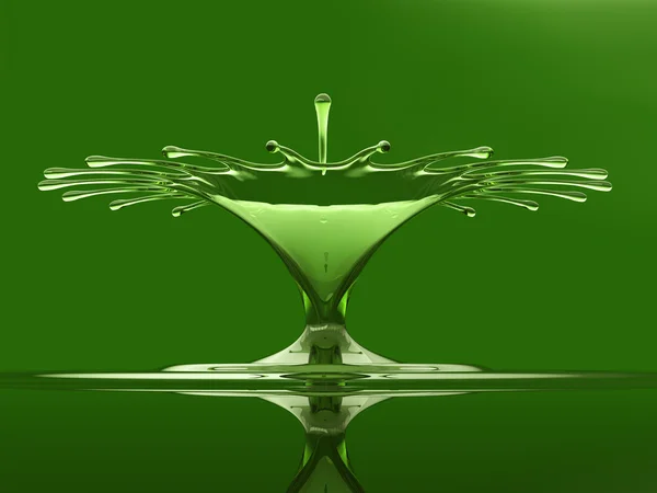 Salpicadura de líquido verde colorido con gotitas y corona de agua —  Fotos de Stock