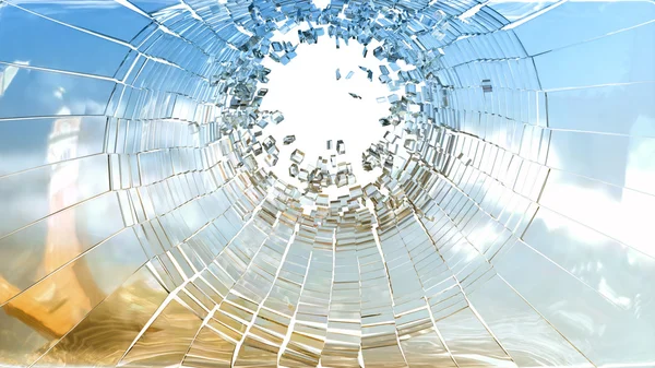Bullet hole: pieces of shattered glass — Stock Photo, Image