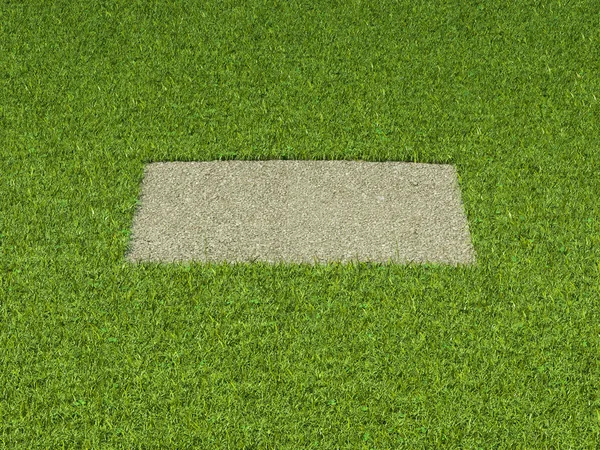 Cascalho e grama: patch quadrado e quadro verde — Fotografia de Stock