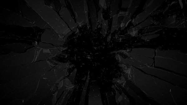 Pieces of broken or Shattered glass on black