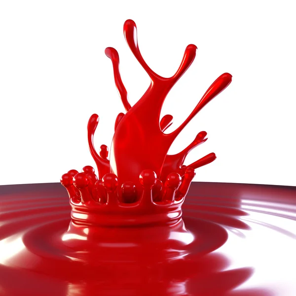 Schizzi di liquido colorato rosso con goccioline — Foto Stock