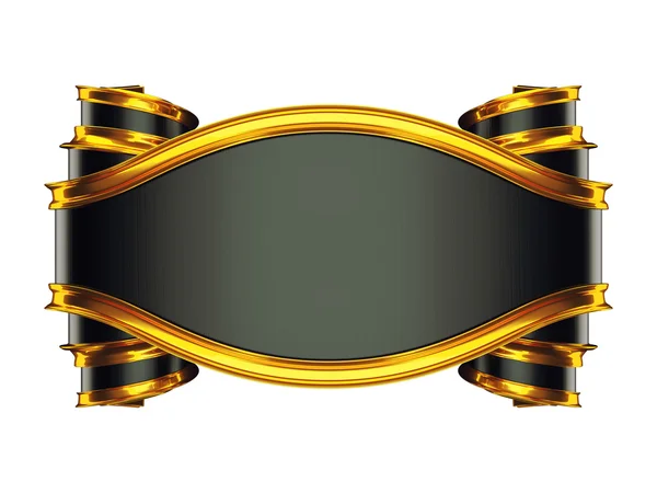 Большая чёрная эмблема с кудрями и золотой каймой — стоковое фото