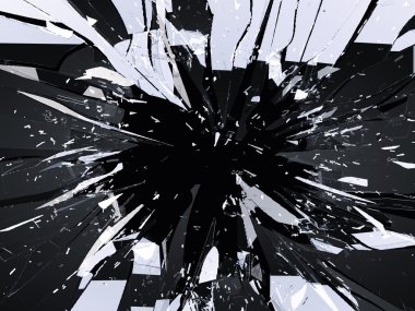 Yıkılan veya kırık cam üzerinde siyah izole