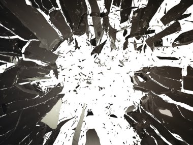beyaz izole kırık kırık siyah cam parçaları