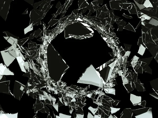 Einschussloch zertrümmerte Glas auf Schwarz — Stockfoto