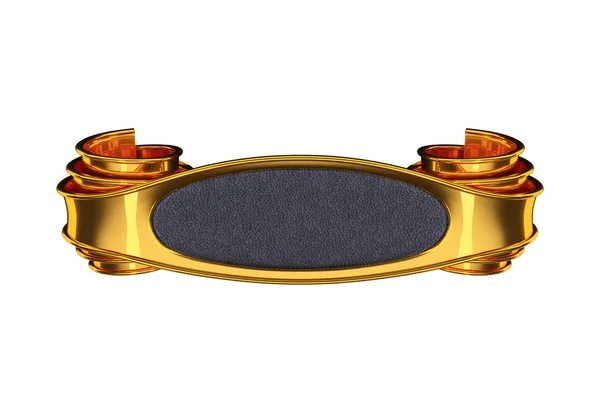 Золотая эмблема с кудрями и кожаным элементом — стоковое фото