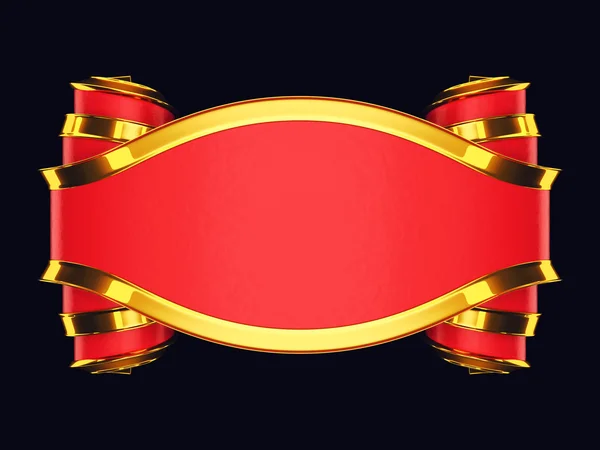 Ogromny czerwony etykieta z złoty obrzeża i curles — Zdjęcie stockowe