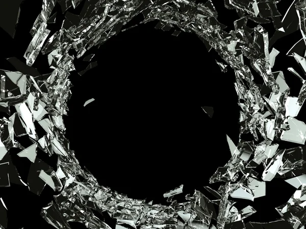Bitar av krossade glas på svart bakgrund — Stockfoto