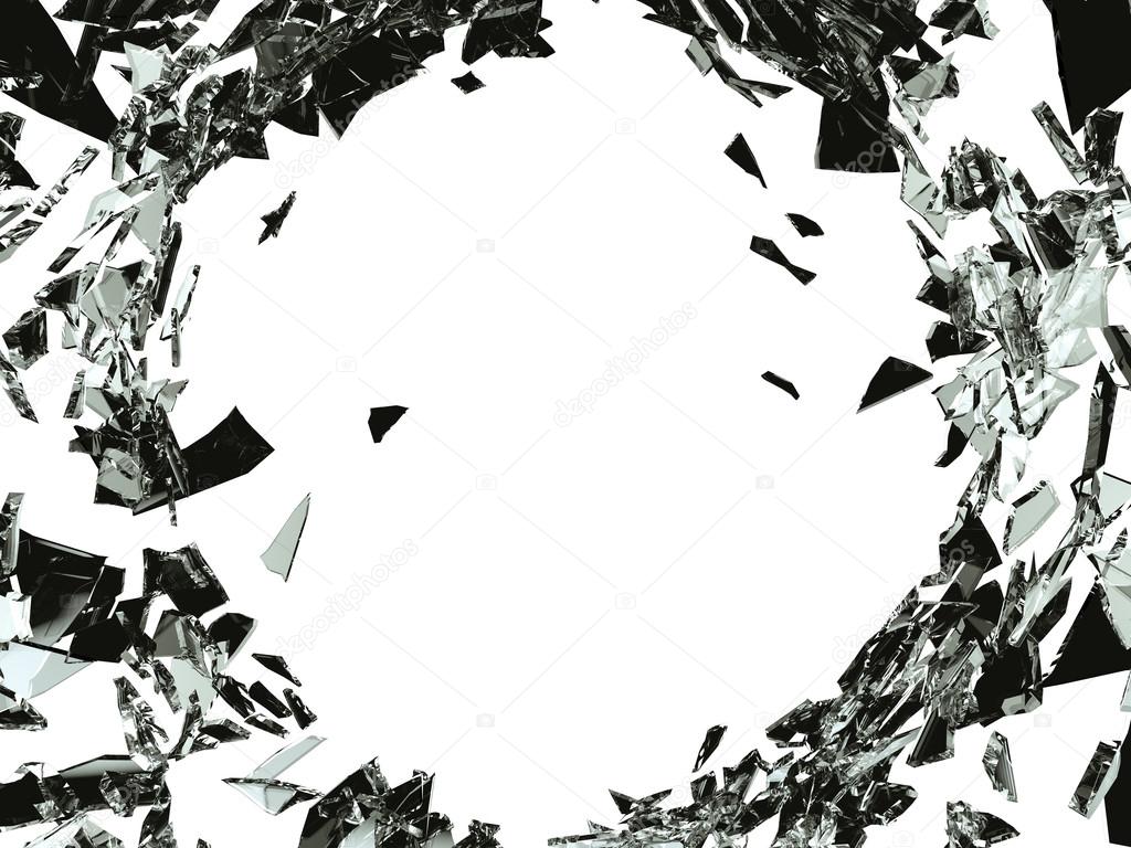 Demolished and Shattered glass over white