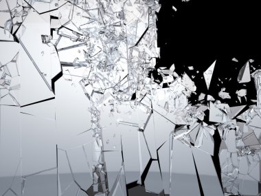 Pieces of Shattered glass on black background clipart