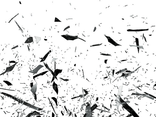 Sharp pieces of smashed glass isolated