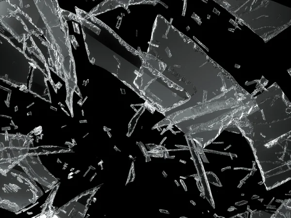 Many pieces of shattered glass over black — Stock Photo, Image