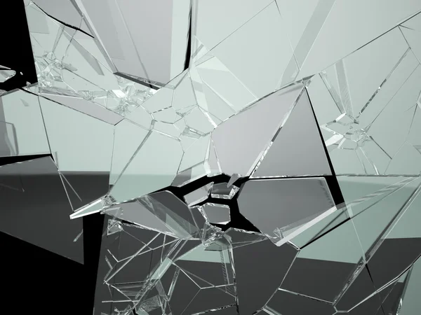 Many large pieces of shattered glass isolated on black — Stock Photo, Image