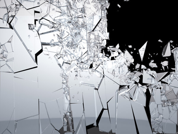 Pieces of Shattered glass on black background