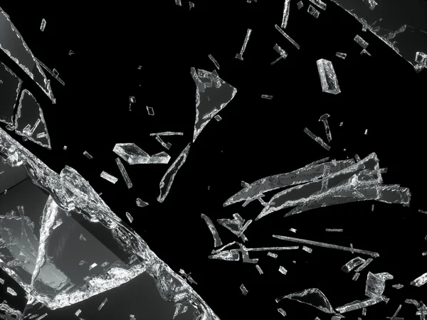 Verwoest of verbrijzelde glas geïsoleerd op zwart — Stockfoto