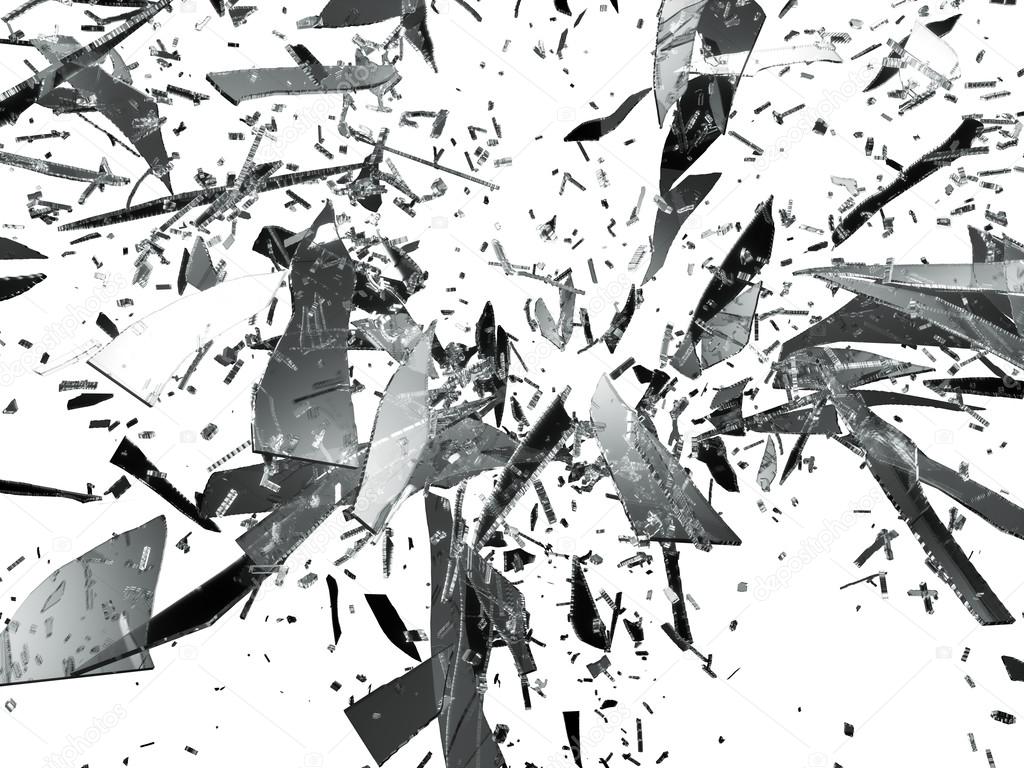 Sharp pieces of smashed glass isolated