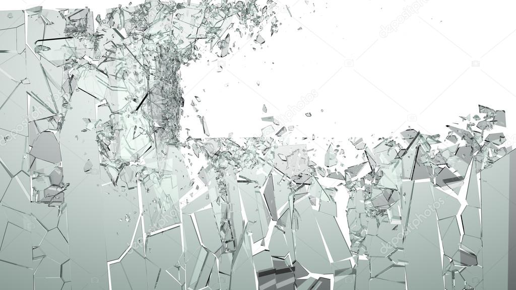Smashed and shattered glass isolated