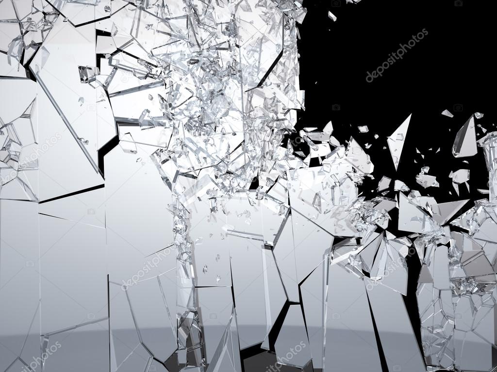 Pieces of Shattered glass on black background
