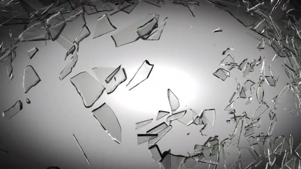 Szkło Rozbite Podzielone Zwolnionym Tempie Alpha Matte Renderowania Animacja — Wideo stockowe