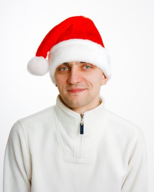 genç adam Noel Baba şapkası