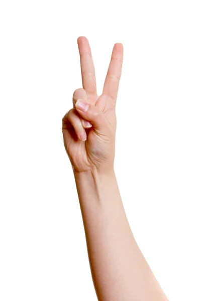 Frauenhand mit zwei erhobenen Fingern — Stockfoto