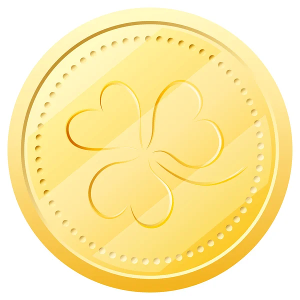 Pièce d'or vectorielle avec trèfle. Symbole de la Saint-Patrick — Image vectorielle