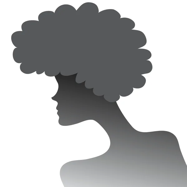 Σιλουέτα ενός κοριτσιού με πλούσια μαλλιά στο προφίλ — Διανυσματικό Αρχείο