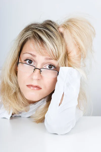 Tired disheveled unhappy girl — Stock Photo, Image