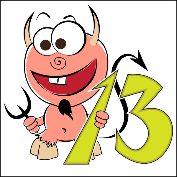 Diable joyeux avec le nombre treize — Image vectorielle