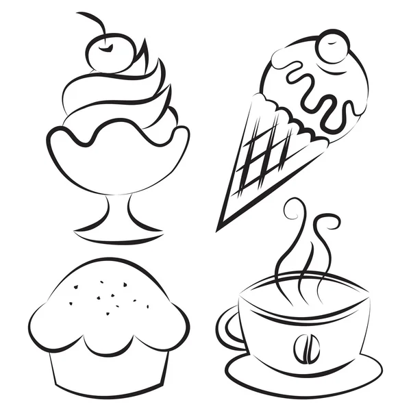 Set. Desserts and coffee. Vector illustration — Stock Vector