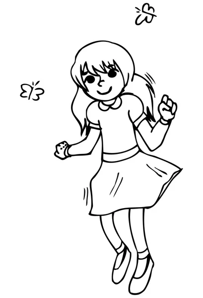 Chica sonriente alegre saltando. ilustración vectorial . — Vector de stock