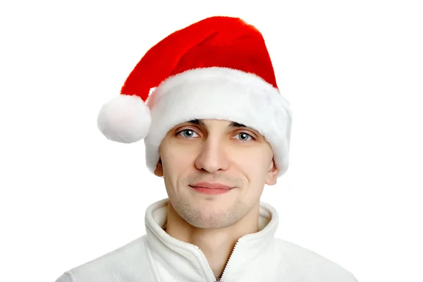 Man in santa hat on white background — Stock Photo, Image