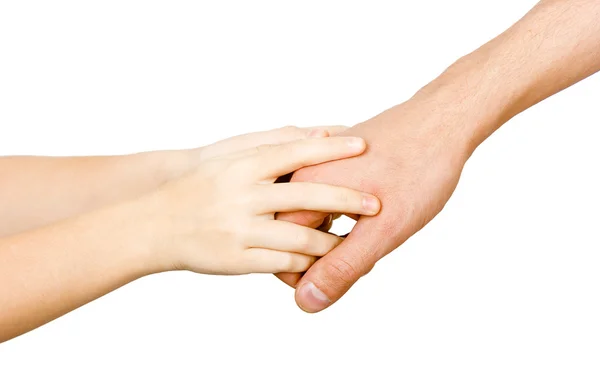 Man's hand holding a child's hand — Stock Photo, Image