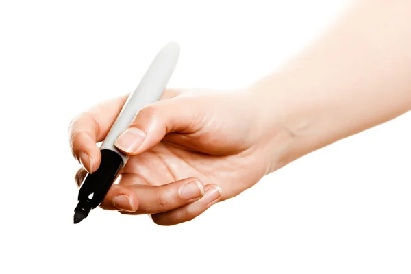 Hand with marker on white background — Stock Photo, Image