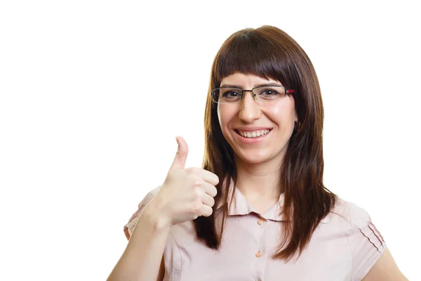 Joven chica feliz atractiva con gafas — Foto de Stock