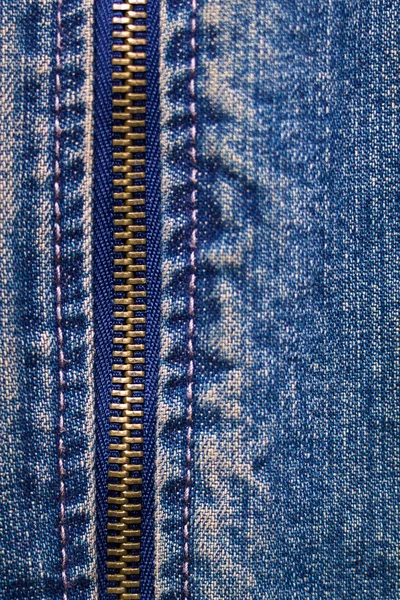 Metal zipper with denim — Stock Photo, Image