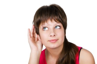 Escucha a chica joven y bella. aislamiento