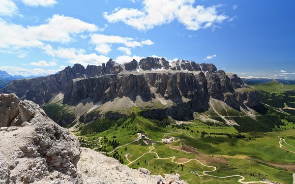 Passo Gardena and Sella mountain — Stock Photo, Image