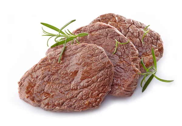 Beyaz arka planda biftekli biftek — Stok fotoğraf