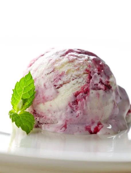 Σέσουλα του παγωτού φρούτα στο άσπρο πιάτο — Φωτογραφία Αρχείου