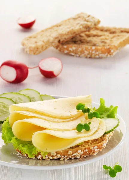 Kenyeret sajttal és zöldségekkel — Stock Fotó