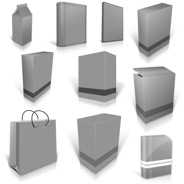 Dez caixas em branco cinza isoladas em branco — Fotografia de Stock