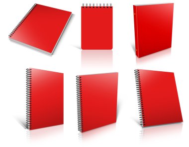 Six red spiral blank notepad on white. clipart