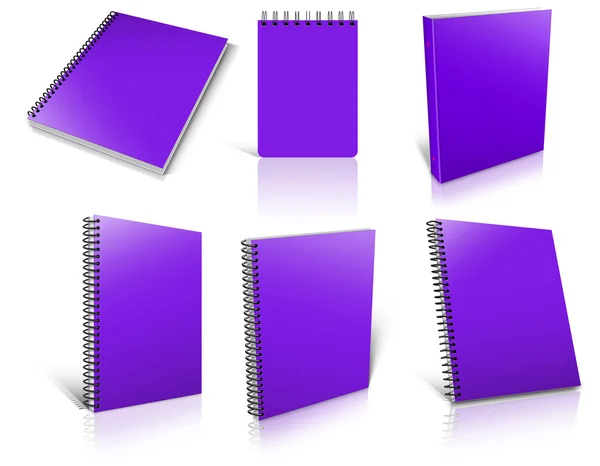 Six carnet blanc spirale violet sur blanc . — Photo