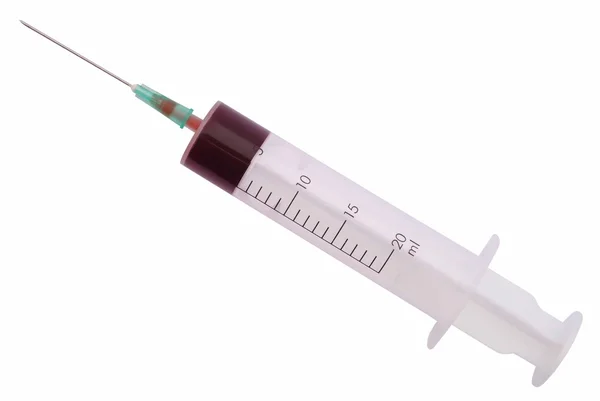 Syringe with blood (Clipping path) — Stock Photo, Image
