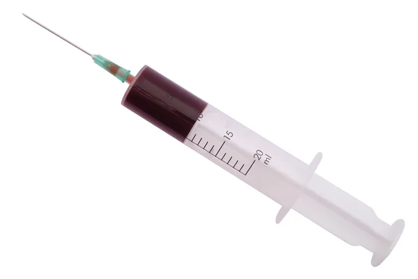 Syringe with blood (Clipping path) — Stock Photo, Image