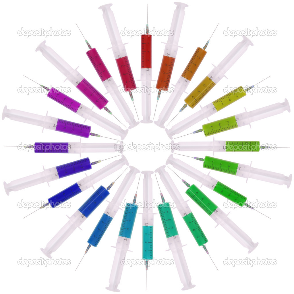 Syringe with medicine multicolored