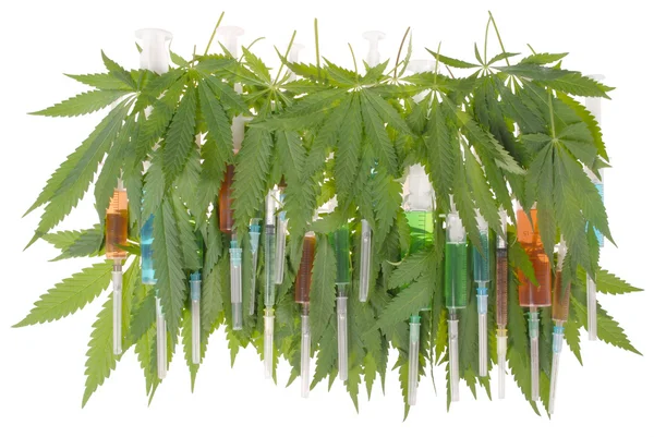 Syringe and hemp (cannabis) — Stock Photo, Image