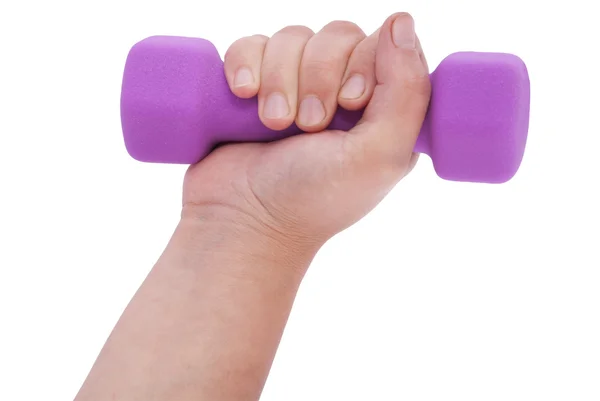 Pembe dumbell el (kırpma yolu) — Stok fotoğraf